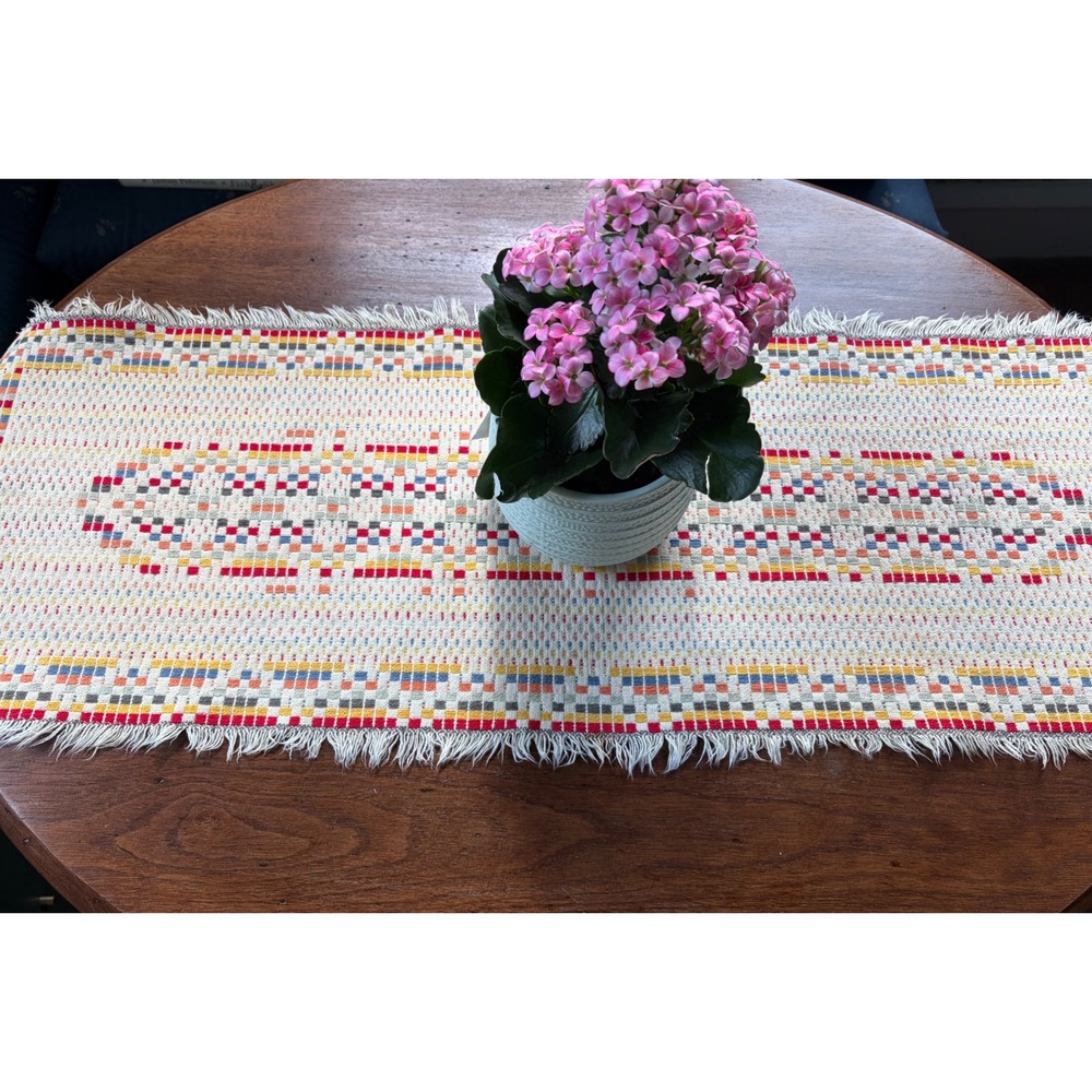 Handwoven Geometric Cotton Table Runner Multi-Color Boho Fringed MCM 12x48